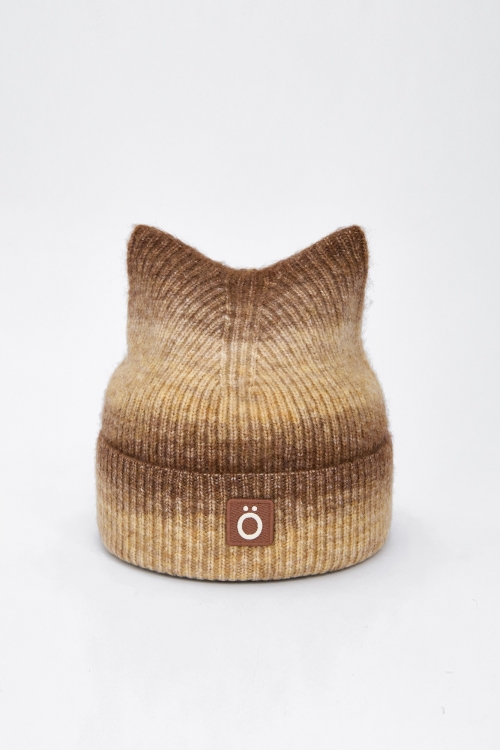 猫耳朵渐变撞色针织帽